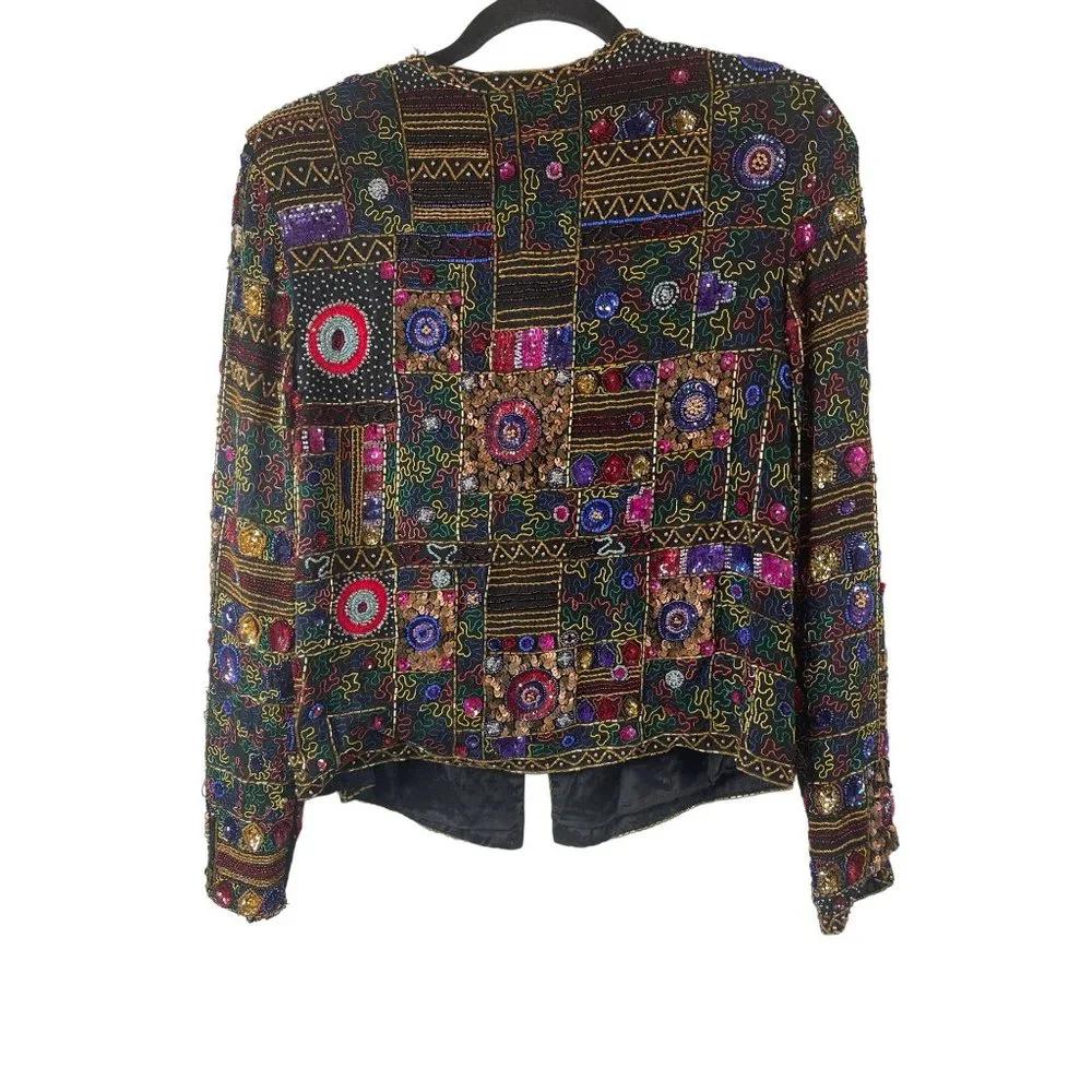 Vintage Lew Magram Artsy Beaded Sequin Cropped Multi Color Blazer Jacket Sz. S - Picture 2 of 9